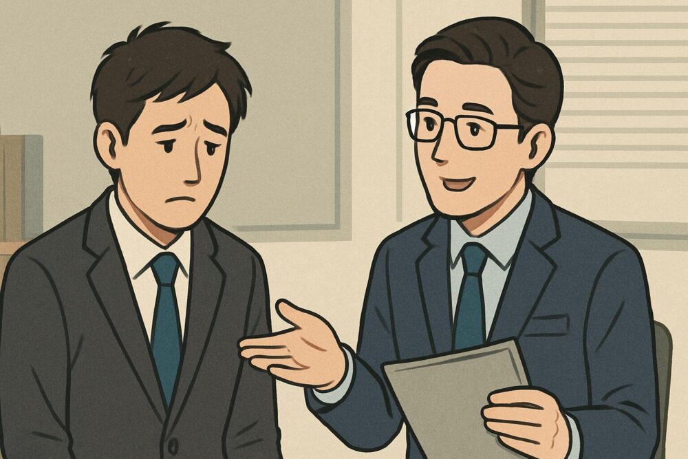 上司と憂鬱な面談しているイメージ図