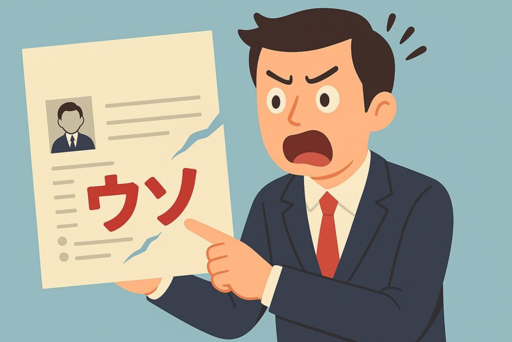 経歴がウソだったことを怒る男性のイメージ図