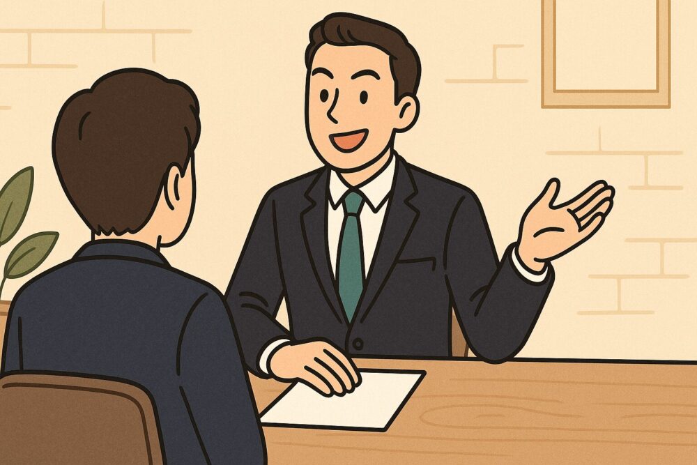 面接で話す男性のイメージ図