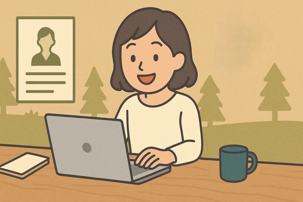パソコンを開いている女性