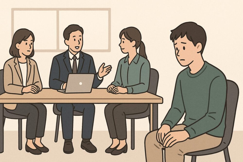 自分だけ会議から外されるイメージ図