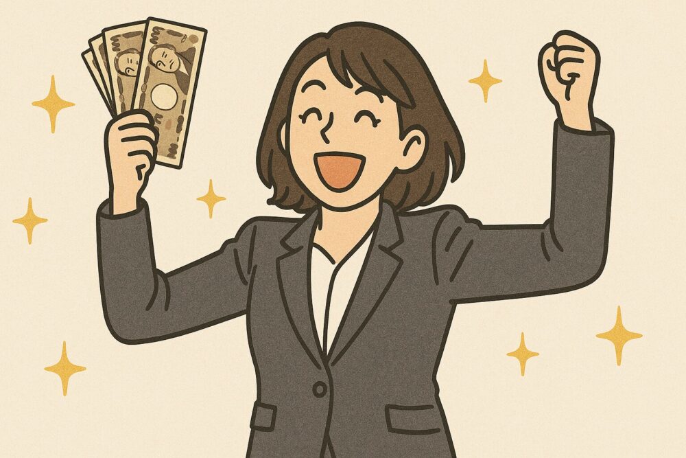 退職金を得た女性のイメージ図