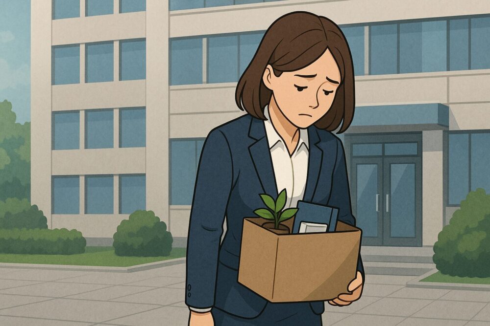 女性が会社を出ていく姿のイメージ図