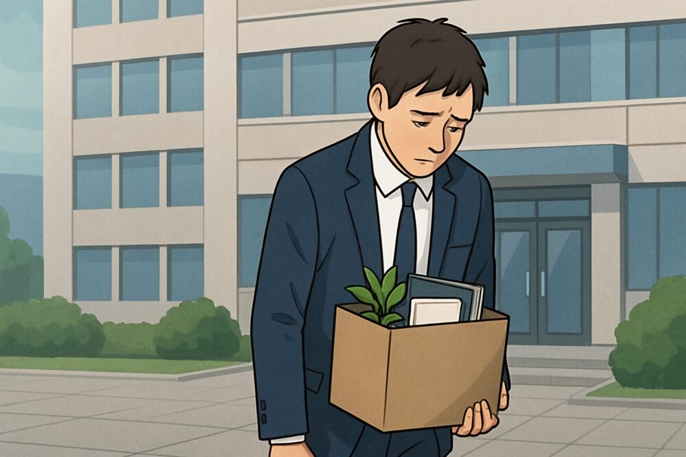 男性が会社を出ていく姿のイメージ図