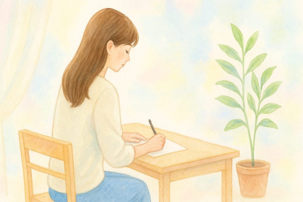 書き物をする女性
