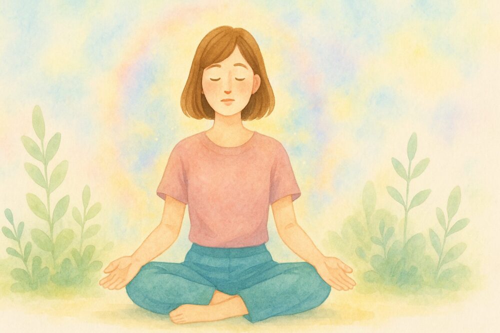 目を閉じて瞑想する女性のイラスト