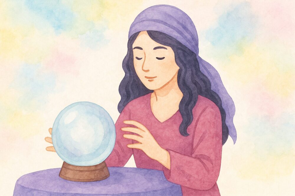 水晶玉で占う女性のイラスト