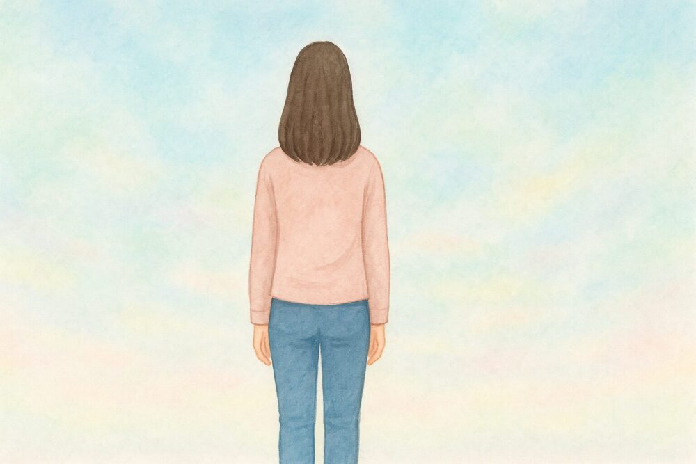 空を見上げる女性の後ろ姿