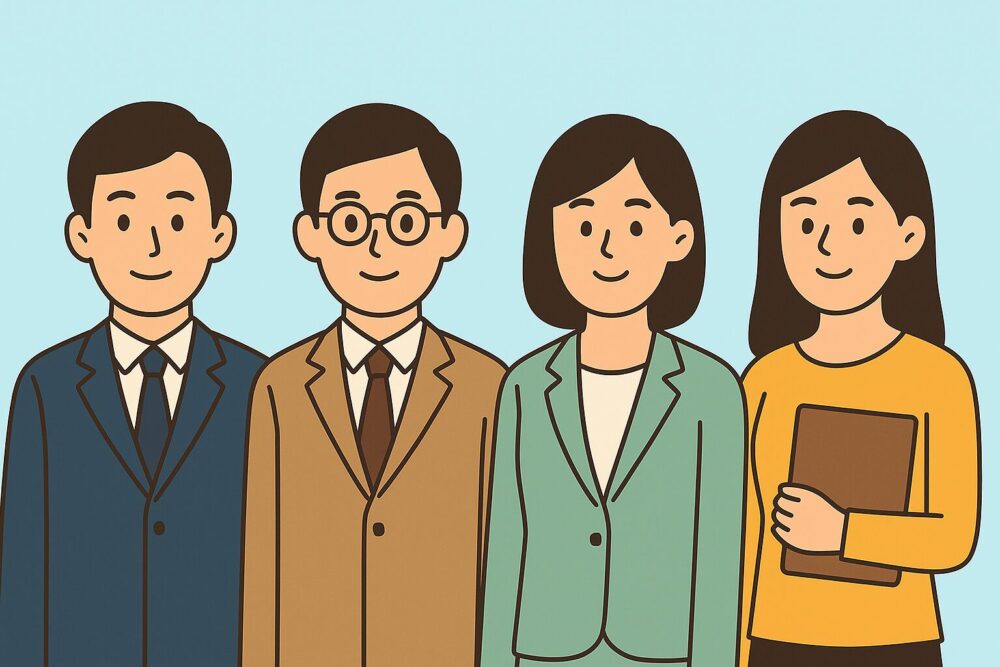 スーツ姿の4人の専門家のイメージ図