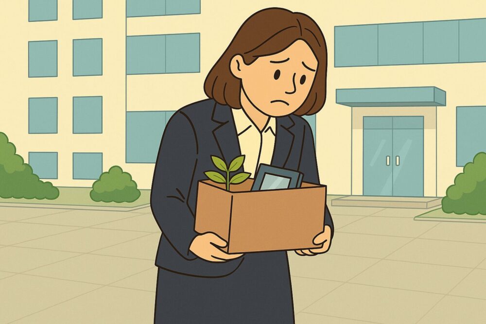 退職して会社を去る女性のイラスト