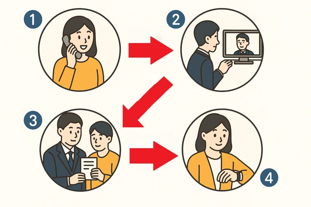 申し込みから受給までのの4ステップのイメージ図