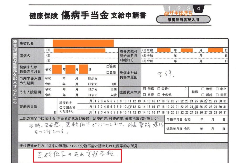 傷病手当金申請でクリニックが記入する項目